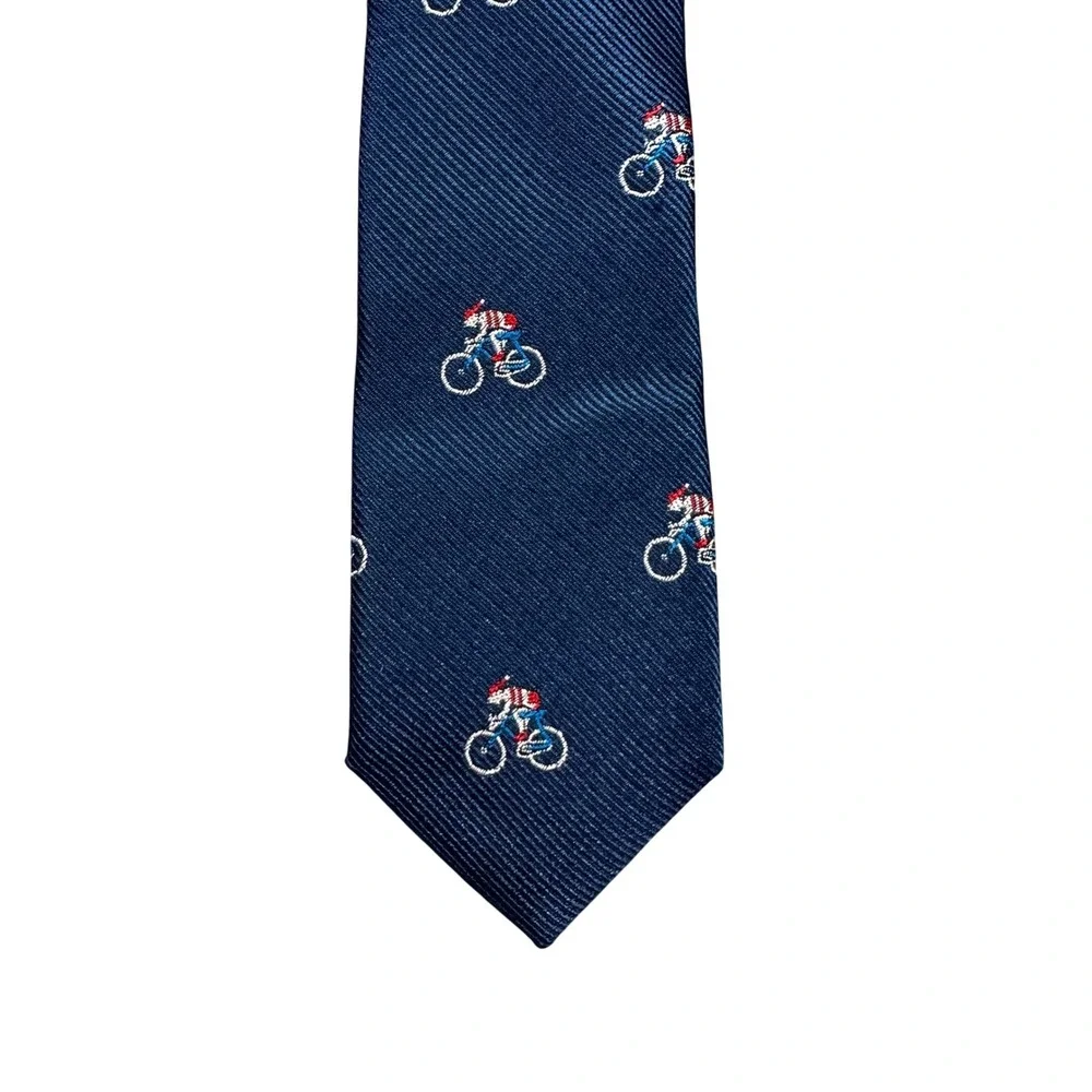 Crewcuts J.Crew Boys Navy Blue Silk Bicycle Embroidered Necktie 42 Inch Tie
